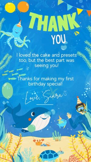 Deep Blue Sea – Personalized Baby Thank You Card | Ocean Theme | First Birthday Printable