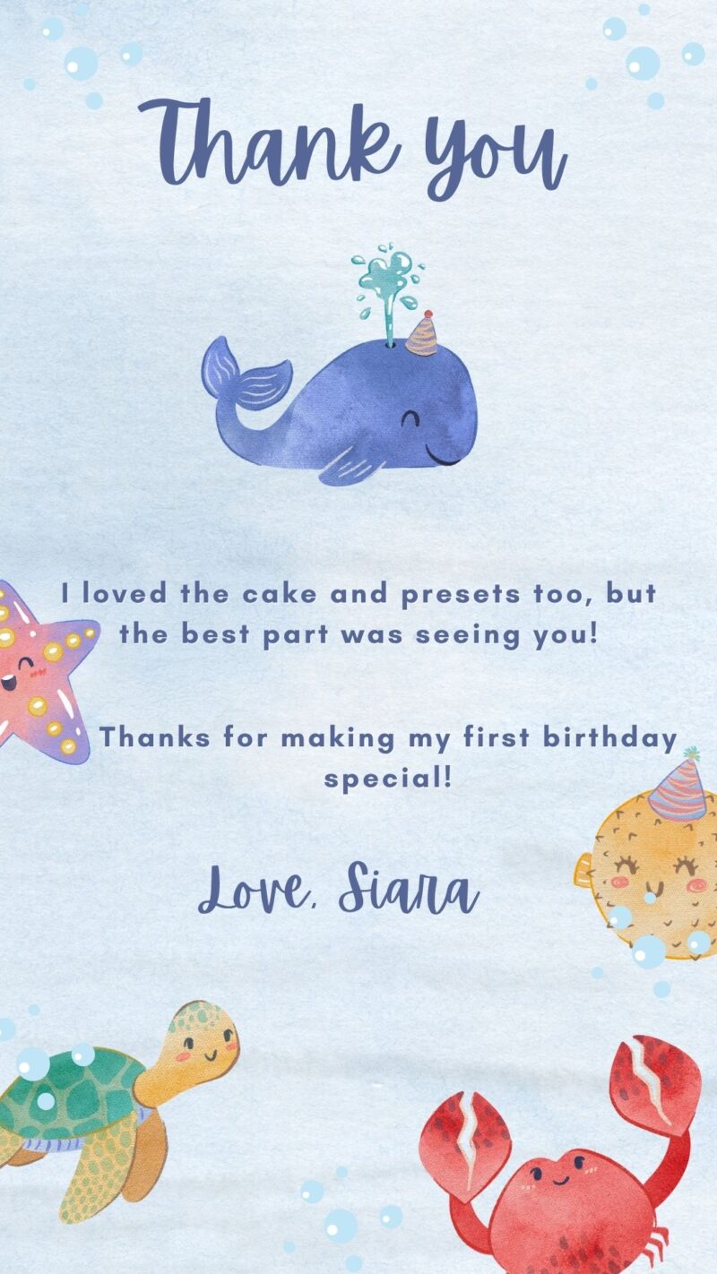 6 Ocean Hugs – Personalized Baby Thank You Card | First Birthday Under the Sea Theme