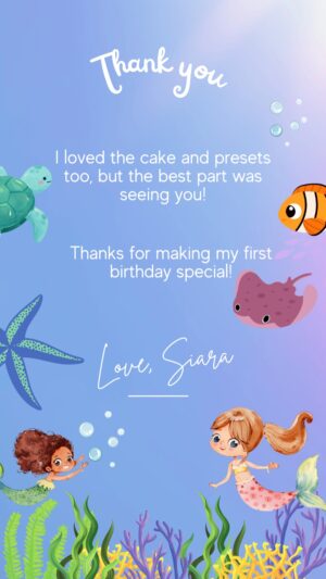 🧜‍♀️ Under the Sea – Personalized Baby Thank You Card | Mermaid & Ocean Theme | First Birthday Printable